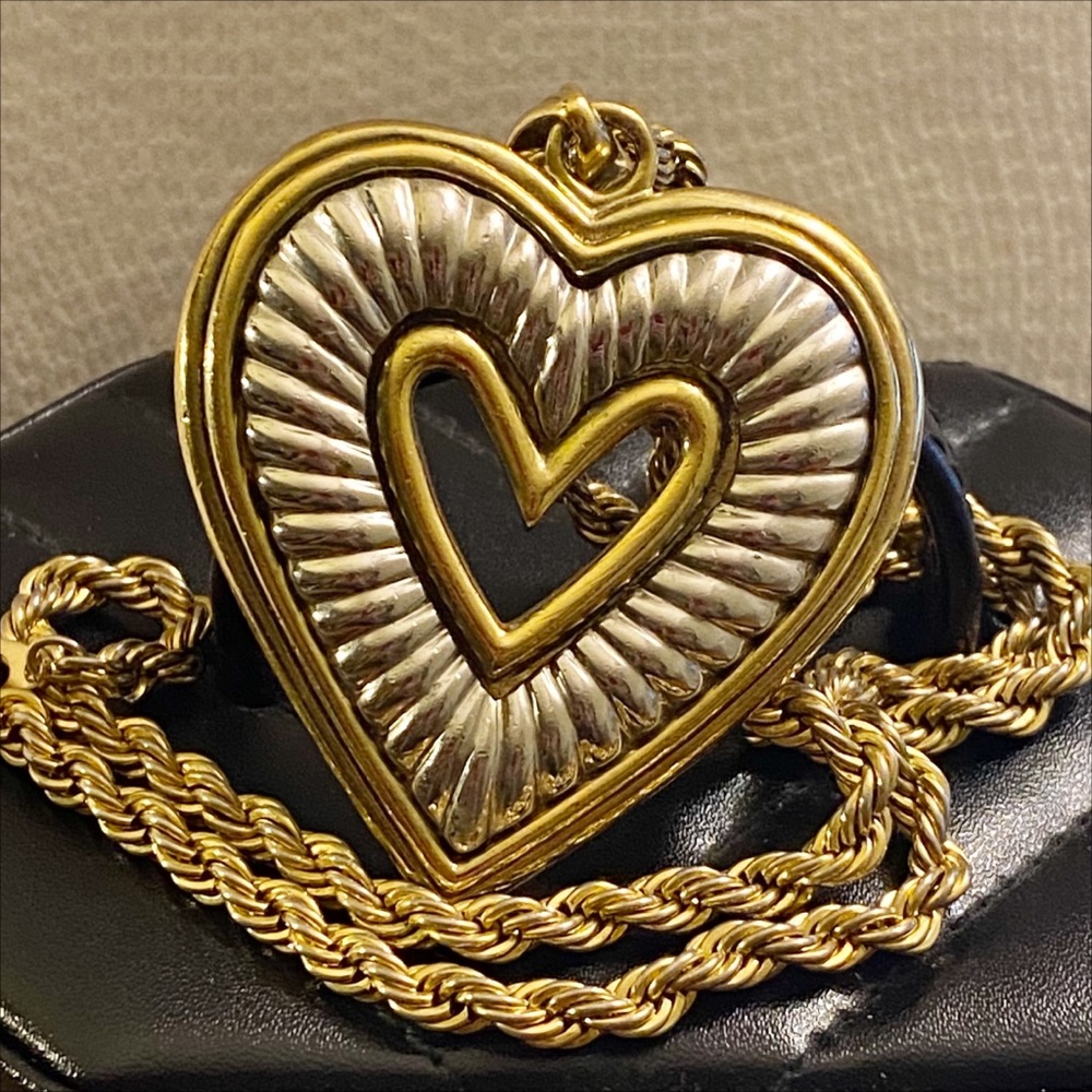 Vintage Gold/Silver Tone Chunky Heart Necklace on Gold tone Twist Chain
